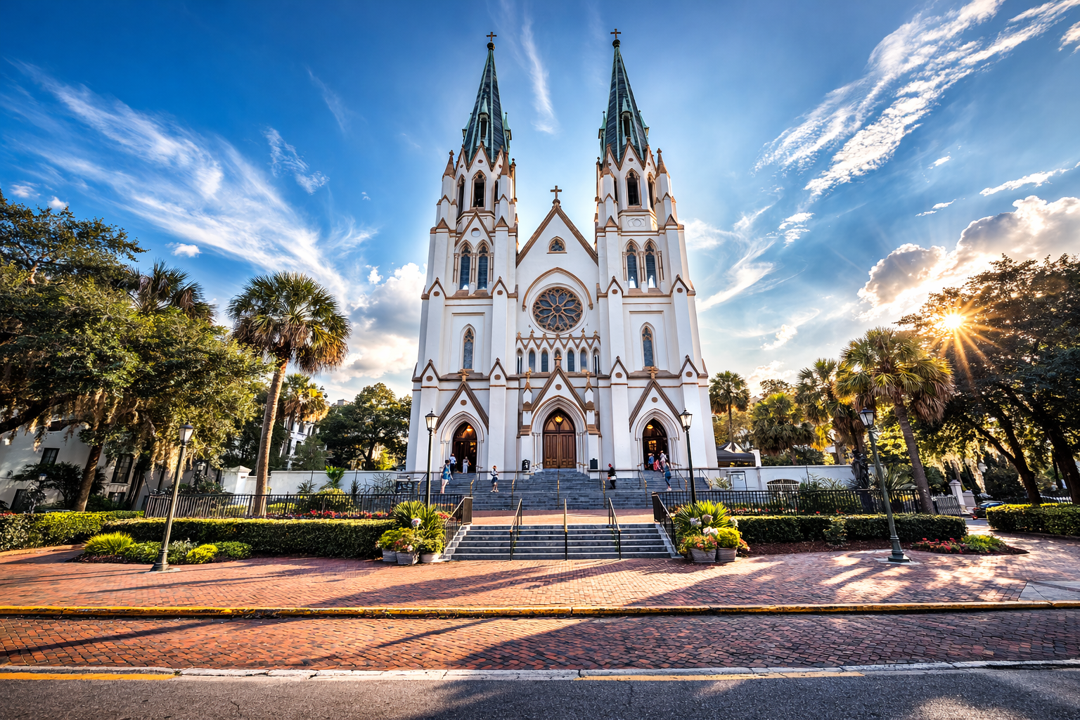 Historic church facade and steeple, Savannah